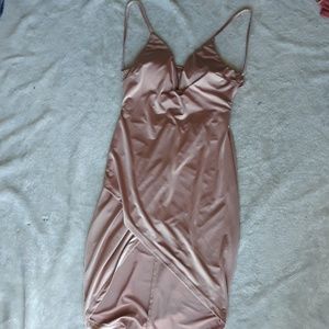 Blush pink silk mini dress split